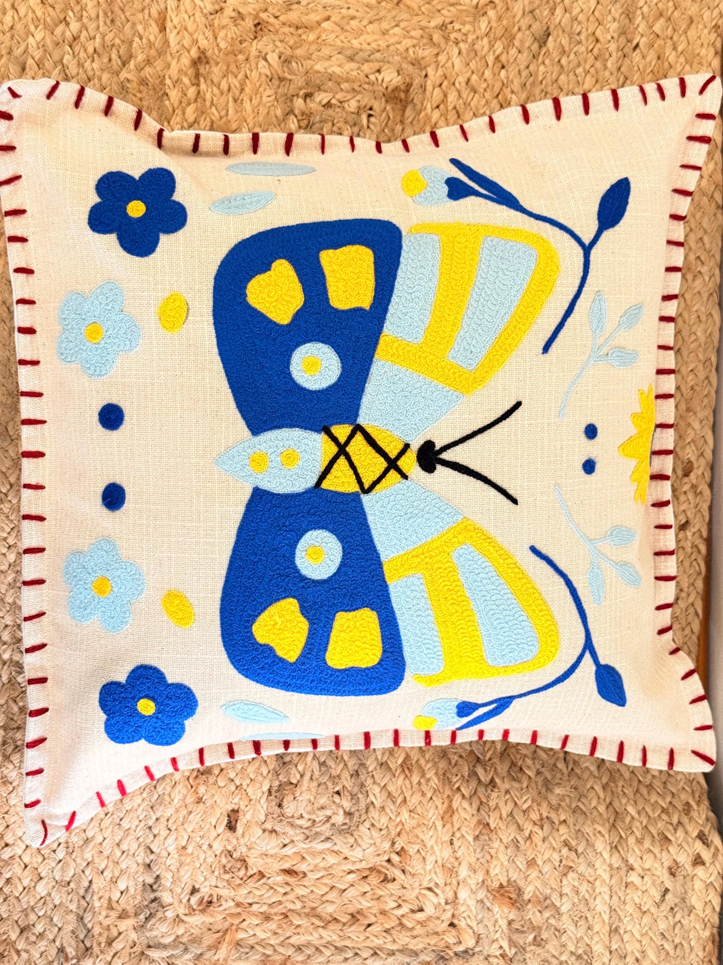 Boho Butterfly Embroidery Cushion Cover – Artistic Decorative Throw Pillow for Stylish Home Décor