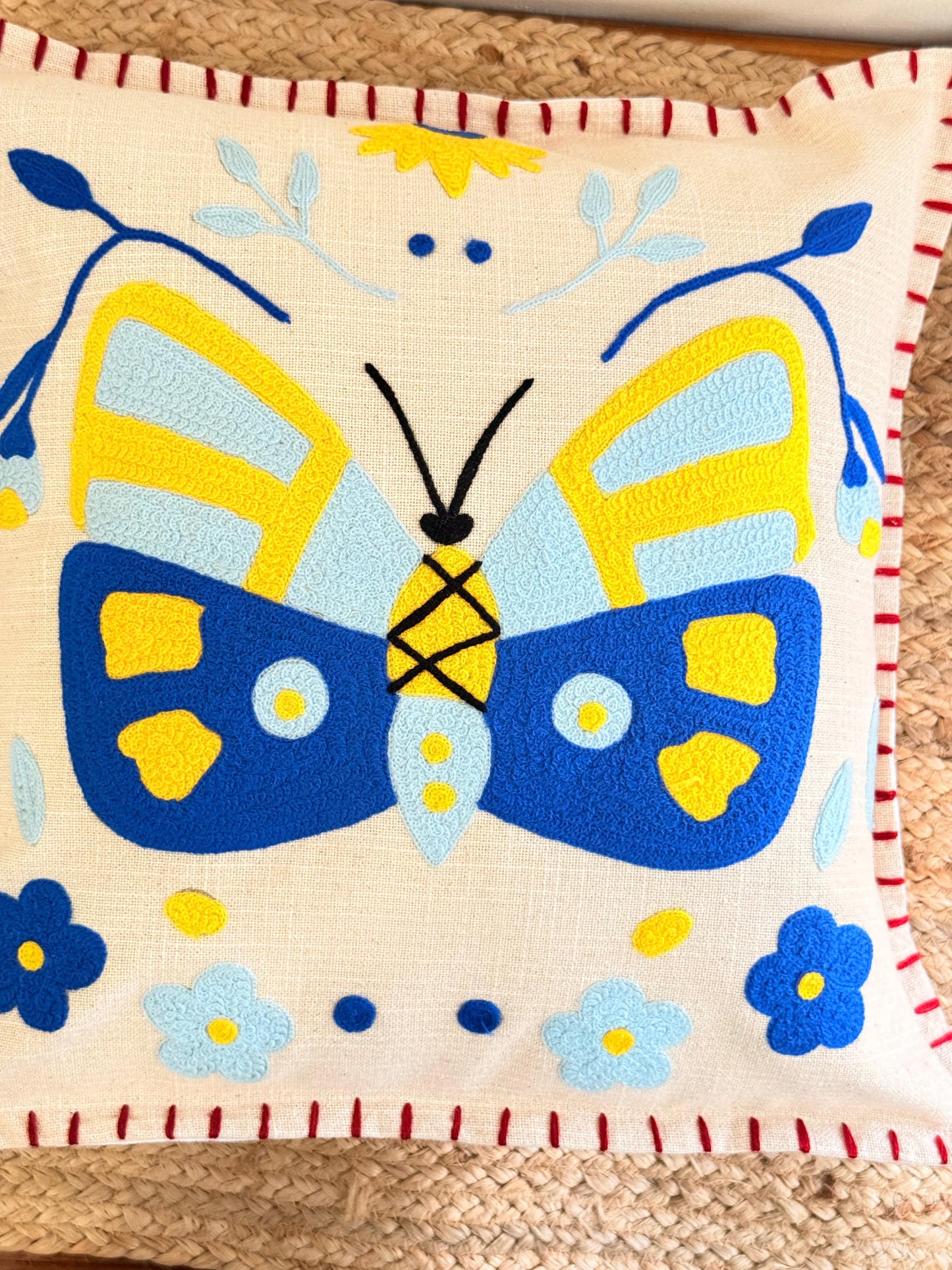 Boho Butterfly Embroidery Cushion Cover – Artistic Decorative Throw Pillow for Stylish Home Décor