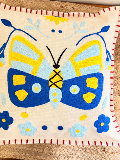 Boho Butterfly Embroidery Cushion Cover – Artistic Decorative Throw Pillow for Stylish Home Décor