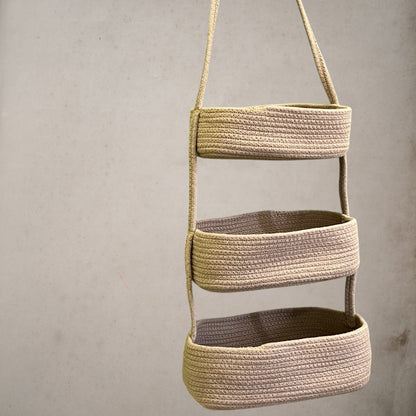 3-Tier Jute Wall Hanging Storage Basket organizer - Beige