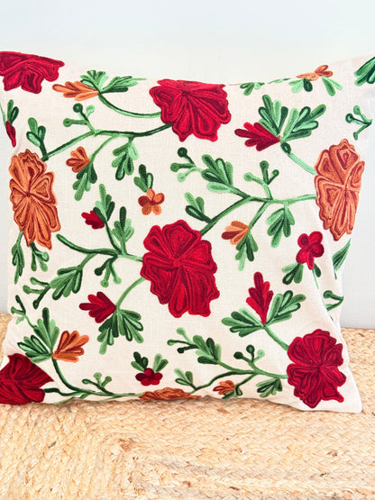 Multicolored Kashmiri Embroidery Cushion Cover – Elegant Handcrafted Throw Pillow Cover