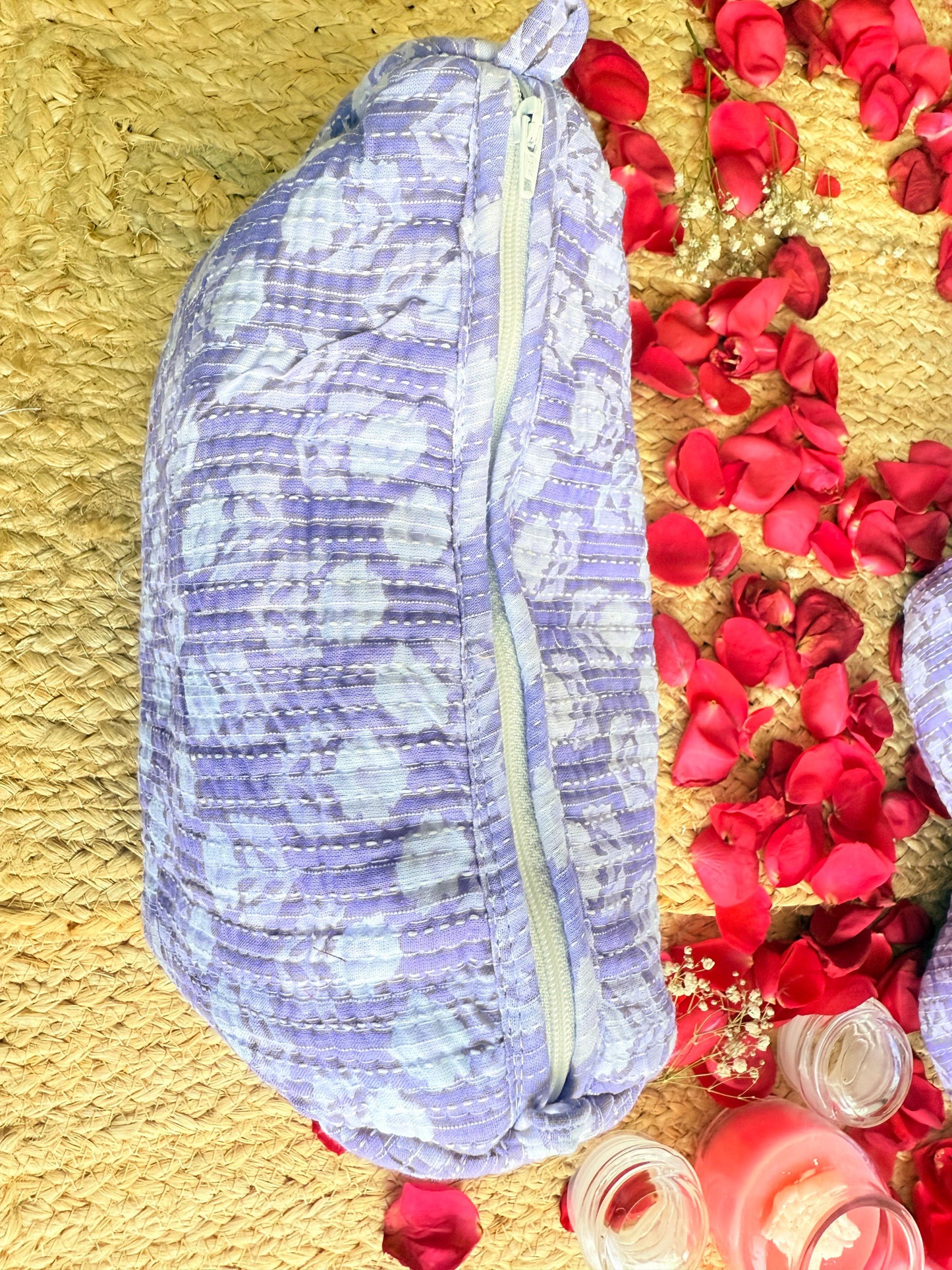 Purple and White Floral  Handblock Travel  Pouch Organizer  Set of 3