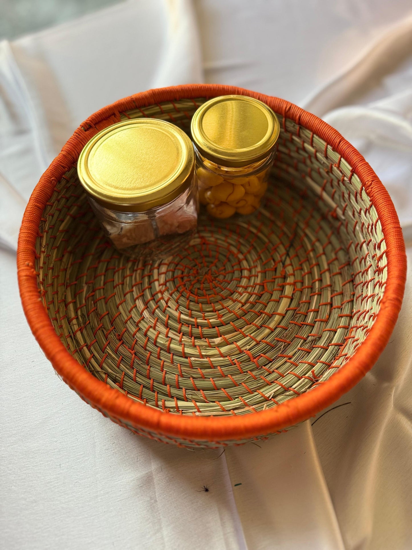 Orange Hand-Crafted Sabai Grass Jute Organiser (Set of 3)