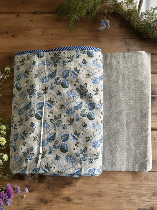 Blue Floral Cotton Single Dohar (Set of 2)