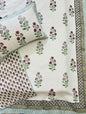 Orchid Flower Handblock Quilted Reversible Bedcover with 2 Pillow Covers – Elegant and Eco-Friendly Bedroom Décor