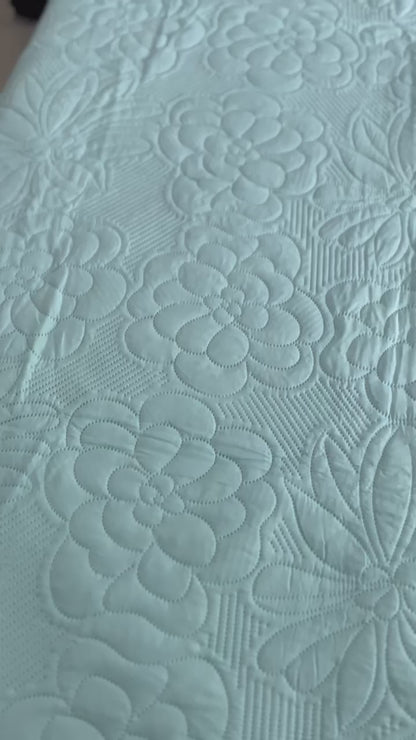 Blue Solid Quilted Cotton Bedcover with 2 Pillow Covers