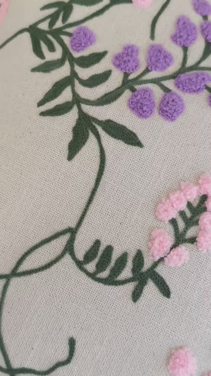 Pastel Purple Pink Embroidered Cushion Cover – Elegant Handcrafted Home Décor