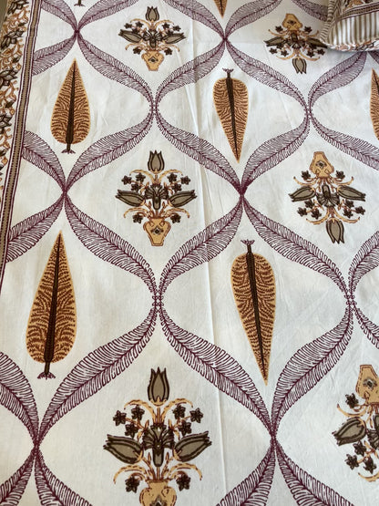 Brown Floral Abstract Double Bedsheet with 2 Pillow Cover