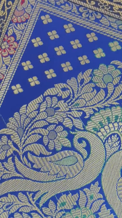 Blue Banarasi Silk Festive Cushion Cover – Luxurious Decorative Pillow Cover for Festive Décor (Copy)