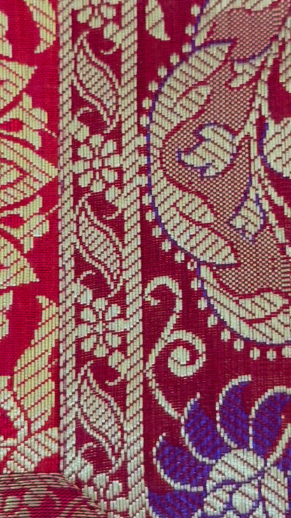 Red  Banarasi Silk Decorative Festive Runner Mat and Coaster Set