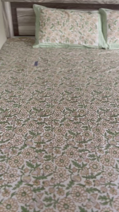 Handblock Printed Premium Floral Double Bedsheet