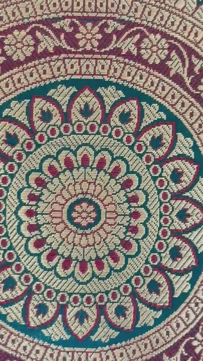 Green Banarasi Silk Festive Cushion Cover – Luxurious Decorative Pillow for Special Occasions