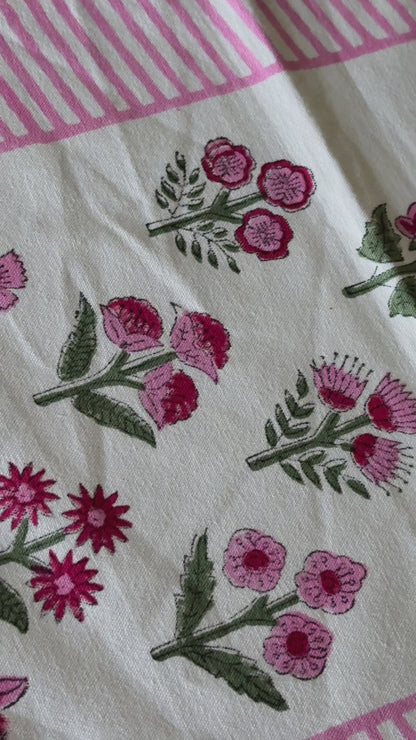 RED PINK BORDER DECORATIVE  FESTIVE COTTON RUNNER AND MAT (1+6)