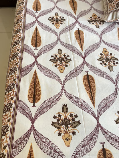 Brown Floral Abstract Double Bedsheet with 2 Pillow Cover