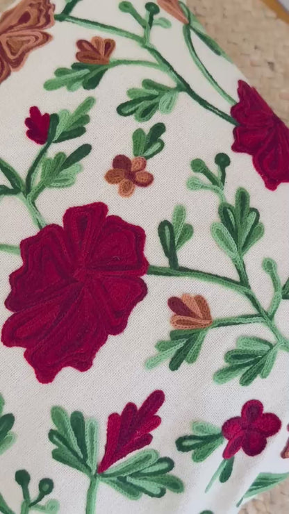 Multicolored Kashmiri Embroidery Cushion Cover – Elegant Handcrafted Throw Pillow Cover